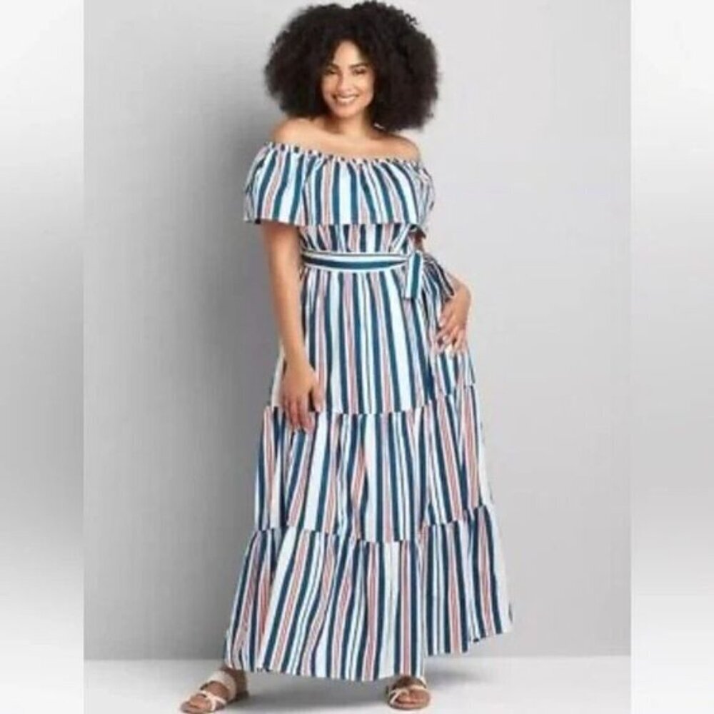 Lane Bryant Multi-Way Off-The-Shoulder Poplin Yacht 4 ways maxi dress 22 / 24